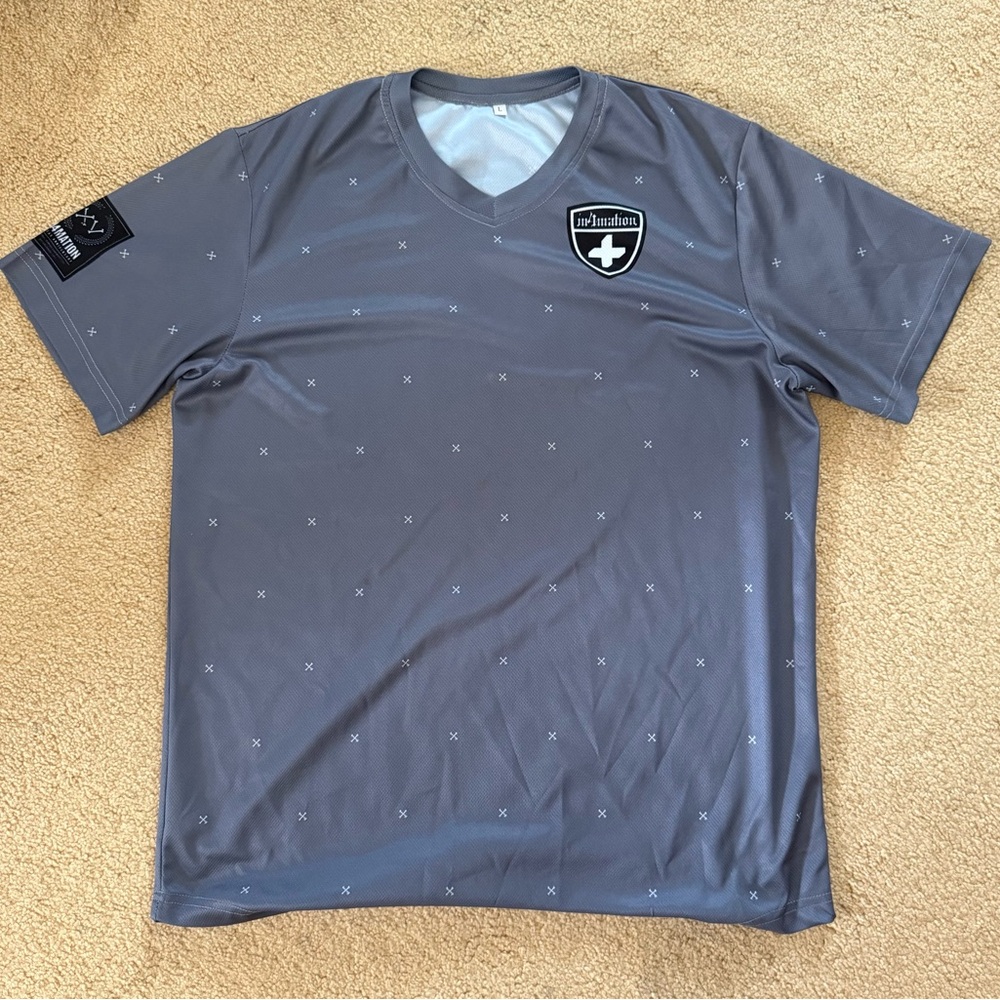 In4mation Jersey Mens Large Gray Number 4 Soccer Style Athletic Shirt